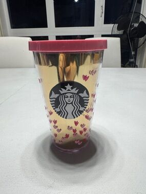 Starbucks 2017 Pink/Red Lid Tiny Hearts Valentine Day Acrylic Tumbler 16 oz